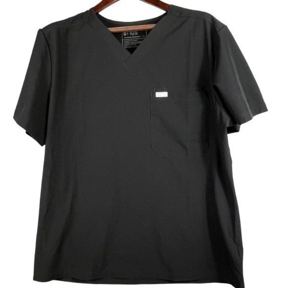 FIGS Technical Collection Scrub Top XL Black V-Neck S/S Healthcare Wellness